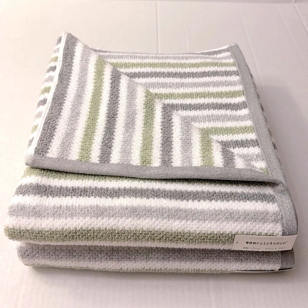 2pc ECOEXISTENCE Eco-Melange Quick Dry Bath Towel Set - Zero Twist Loops…